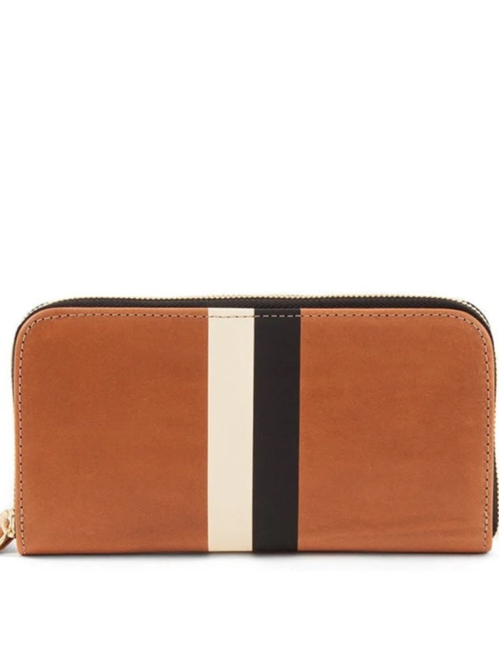 NWT Clare V. Zip Wallet - Cuoio with black white stripes